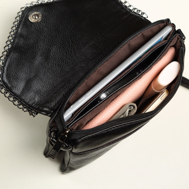 NIGEDU Casual Crossbody Bag Female Messenger Bags black PU Leather Women's Shoulder Bags Chain women Envelope clutch purses