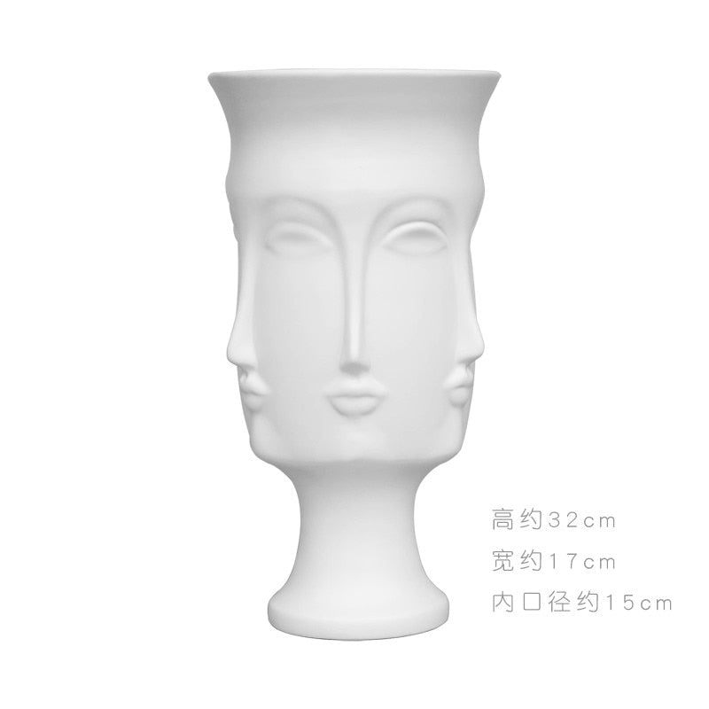 Creative Face Ceramic Vase Flowers, Artificial Flowers, Decorative White Vase Nordic Decoration Home