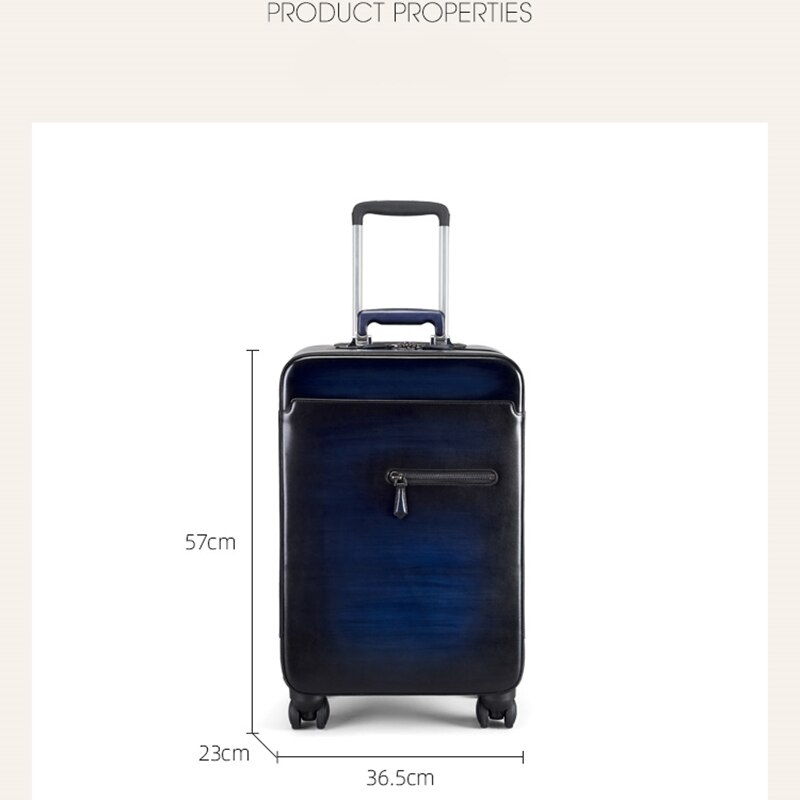 Italian Cowhide Leather Trolley Case Luxury Business Luggage 22" Genuine Leather Universal Wheel Password Boarding Soft Suitcase