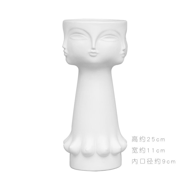Creative Face Ceramic Vase Flowers, Artificial Flowers, Decorative White Vase Nordic Decoration Home