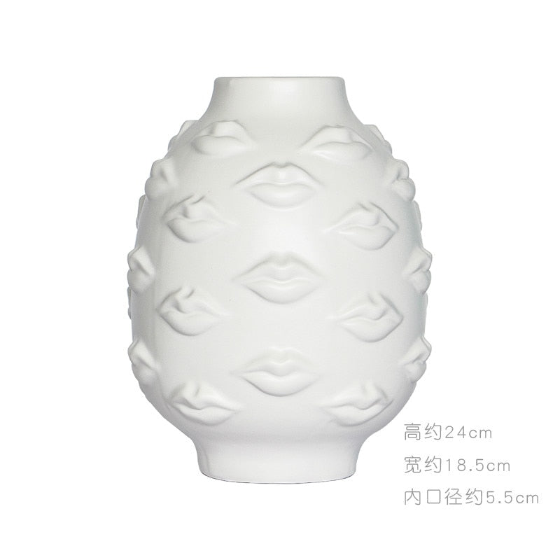 Creative Face Ceramic Vase Flowers, Artificial Flowers, Decorative White Vase Nordic Decoration Home