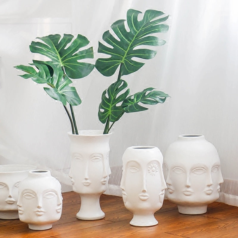 Creative Face Ceramic Vase Flowers, Artificial Flowers, Decorative White Vase Nordic Decoration Home