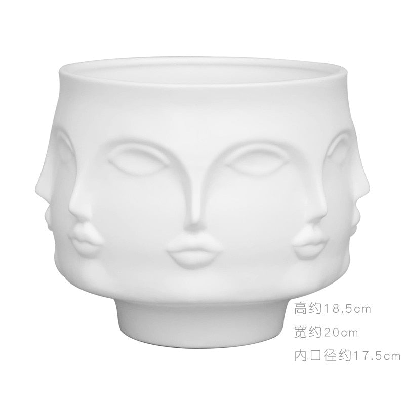 Creative Face Ceramic Vase Flowers, Artificial Flowers, Decorative White Vase Nordic Decoration Home