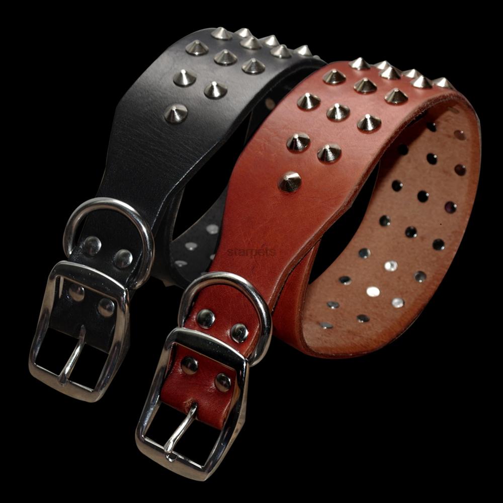 Cool Rivets Studded Best Genuine Leather Pet Dog Collars For Small Medium Large Dogs Black Brown Boxer Bulldog Pitbull XS S M L