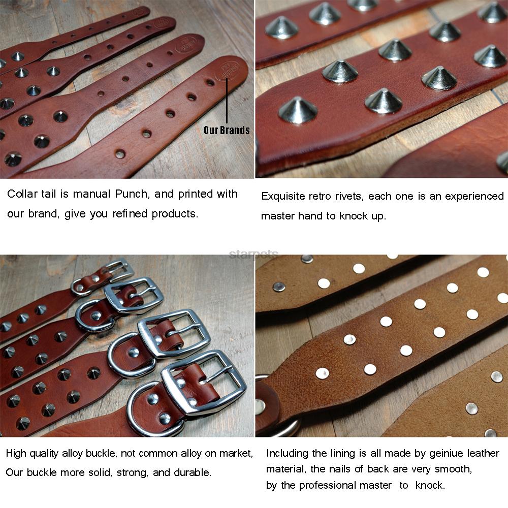Cool Rivets Studded Best Genuine Leather Pet Dog Collars For Small Medium Large Dogs Black Brown Boxer Bulldog Pitbull XS S M L