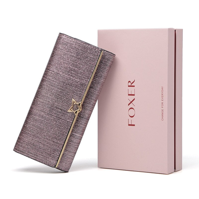 FOXER Brand Women Split Leather Wallets Female Clutch Bag Fashion Coins Card Holder Luxury Purse for Ladies Women's Long Wallet