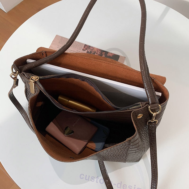 Designer Crocodile Pattern women handbag Large Capacity Shoulder Bags for female 2022 Casual Totes Pu Leather messenger bag