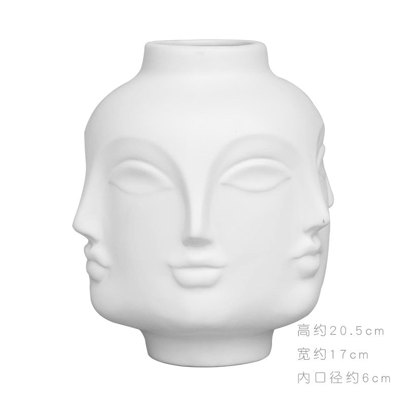 Creative Face Ceramic Vase Flowers, Artificial Flowers, Decorative White Vase Nordic Decoration Home