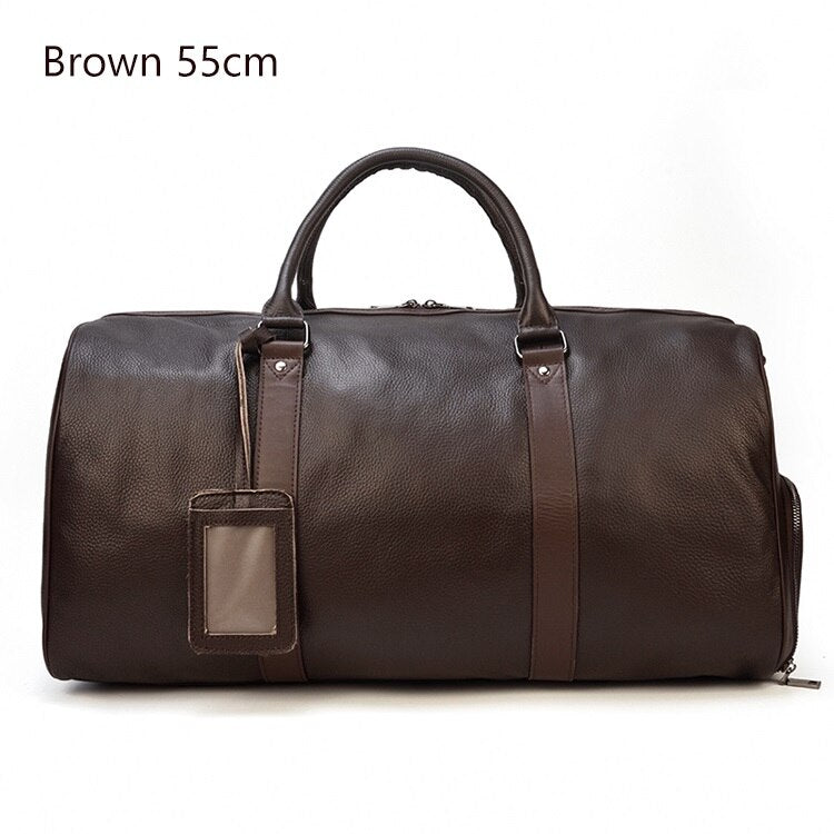 Natural Cowskin Travel Bags Waterproof Men's Leather Overnight Bag Handbag For Plane Luggage Men Male Weekend Bag Business 55cm