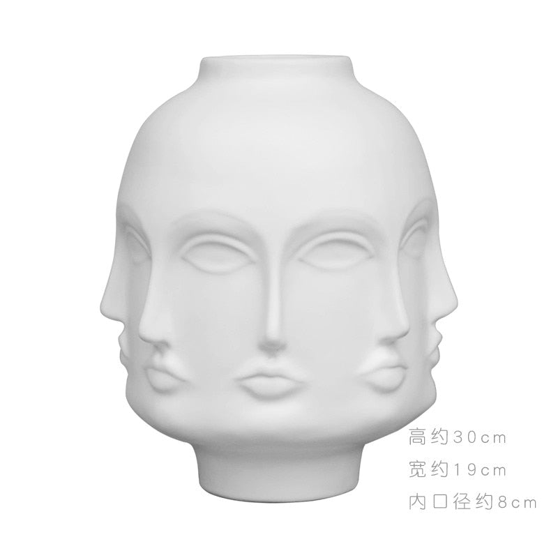 Creative Face Ceramic Vase Flowers, Artificial Flowers, Decorative White Vase Nordic Decoration Home