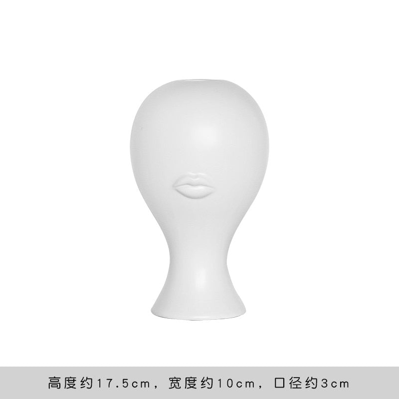 Creative Face Ceramic Vase Flowers, Artificial Flowers, Decorative White Vase Nordic Decoration Home