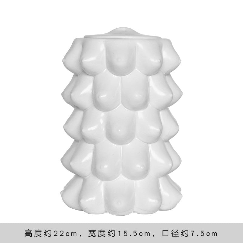 Creative Face Ceramic Vase Flowers, Artificial Flowers, Decorative White Vase Nordic Decoration Home