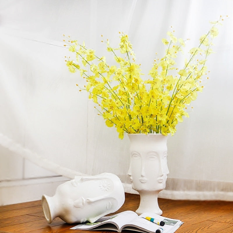 Creative Face Ceramic Vase Flowers, Artificial Flowers, Decorative White Vase Nordic Decoration Home