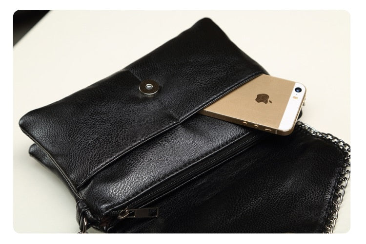 NIGEDU Casual Crossbody Bag Female Messenger Bags black PU Leather Women's Shoulder Bags Chain women Envelope clutch purses