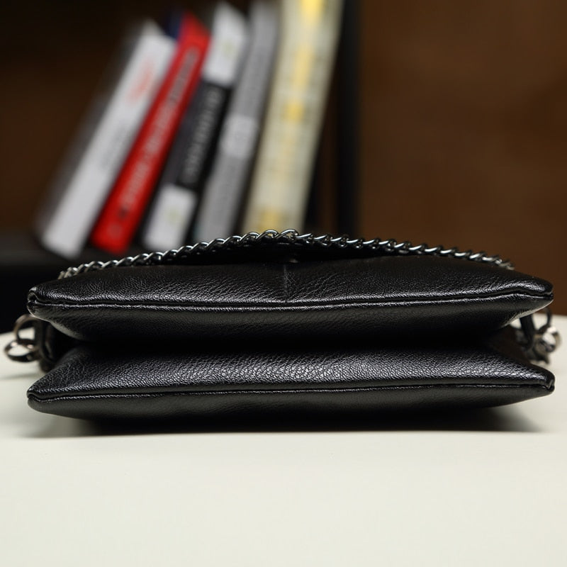 NIGEDU Casual Crossbody Bag Female Messenger Bags black PU Leather Women's Shoulder Bags Chain women Envelope clutch purses