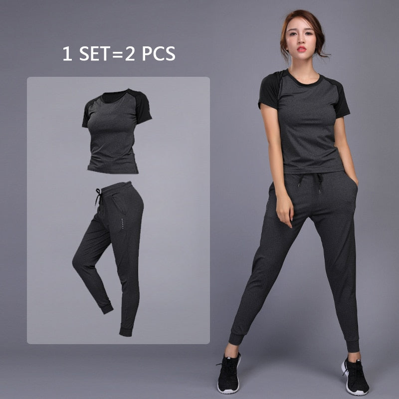 New Women's Sportswear For Yoga Sets Jogging Clothes Gym Workout Fitness Training Sports T-Shirts Running Pants Leggings Suit