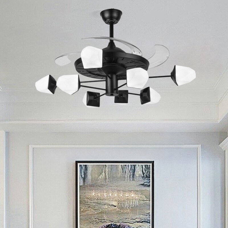 Lamp Led Celing Fan Pendant Light Chandelier Art Nordic With Brown Glass Lampshade Black For Living Room Bedroom Bar