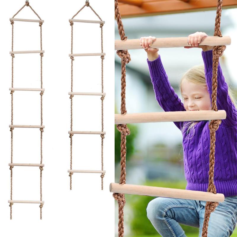 Children Outdoor Activity Safe Sports Rope Swing Wooden Rope Ladder Multi Rungs Climbing Game Toy Garden Park Sports Kit Gift