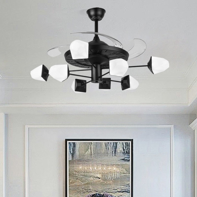 Lamp Led Celing Fan Pendant Light Chandelier Art Nordic With Brown Glass Lampshade Black For Living Room Bedroom Bar