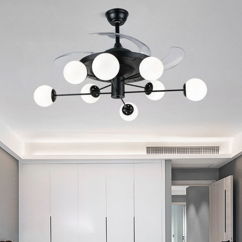 Lamp Led Celing Fan Pendant Light Chandelier Art Nordic With Brown Glass Lampshade Black For Living Room Bedroom Bar