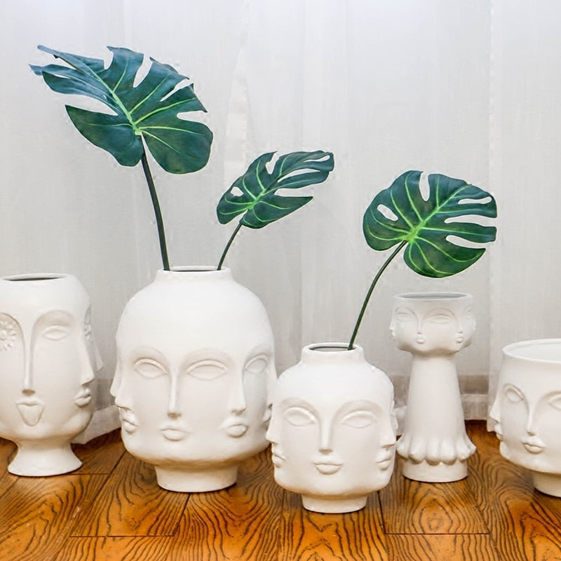 Creative Face Ceramic Vase Flowers, Artificial Flowers, Decorative White Vase Nordic Decoration Home
