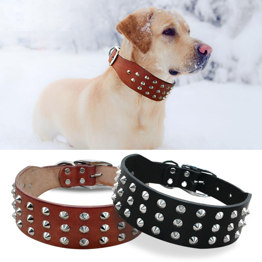 Cool Rivets Studded Best Genuine Leather Pet Dog Collars For Small Medium Large Dogs Black Brown Boxer Bulldog Pitbull XS S M L
