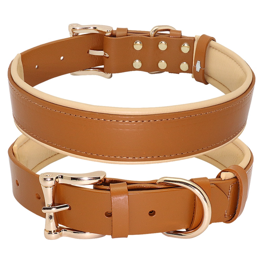 Dog Collar Leather Collares Para Perro Big Dog Collars Solid Adjustable Padded Pet Puppy Collar for Small Medium Large Dog Blue