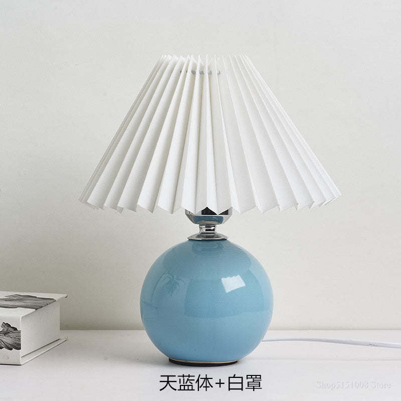 Nordic ceramic Table Lamp Cream Color Pleated Fold Desk Lamp Multicolor Bedside Desk Vestibule Lamp Lampada nightstand Lighting