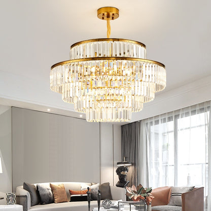 FSS Modern LED Luxury Round Golden Crystal Chandelier Lighting For Living Room Dining Room Lamp Bedroom Indoor Light Fixtures