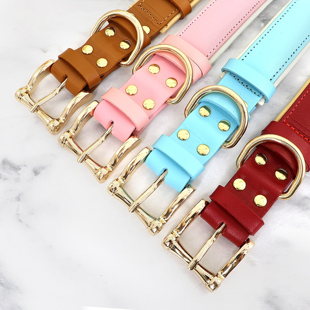 Dog Collar Leather Collares Para Perro Big Dog Collars Solid Adjustable Padded Pet Puppy Collar for Small Medium Large Dog Blue