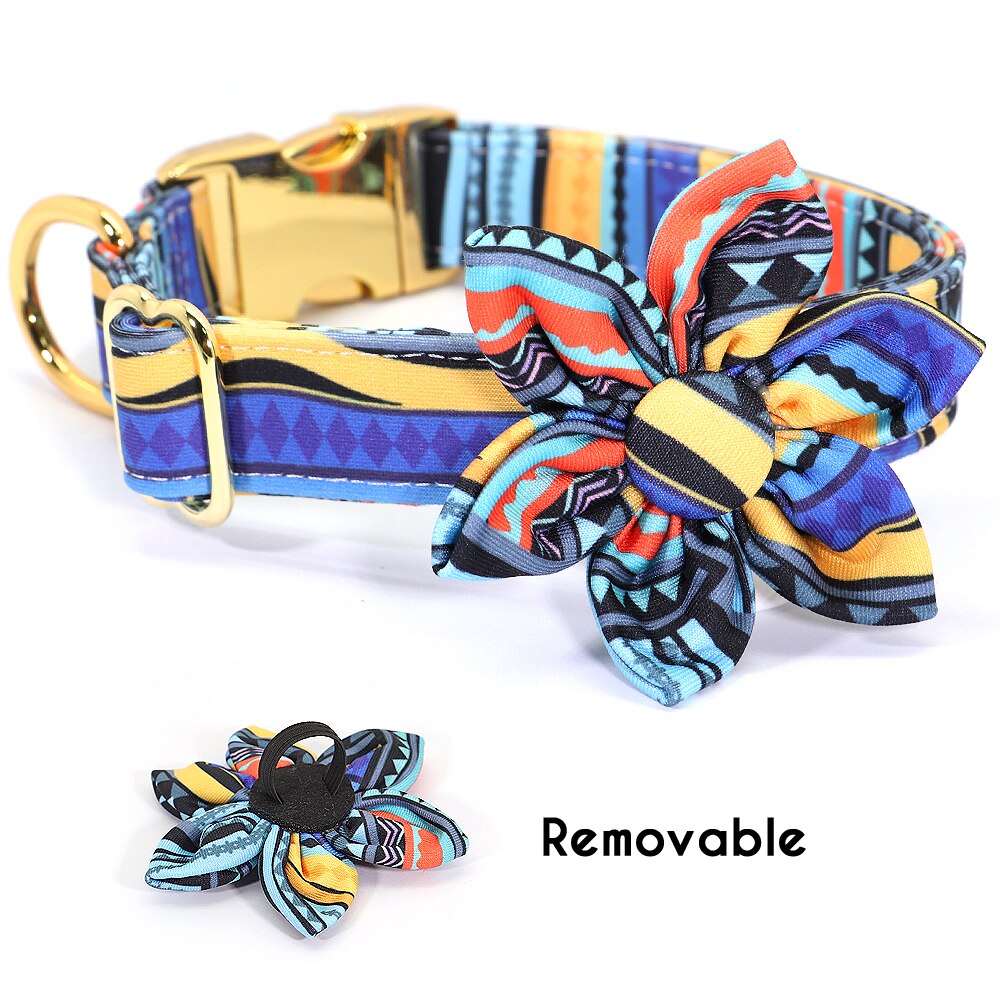 Personalized Dog Collar Nylon Pet ID Collars With Customized Tag Buckle Flower Accessories For Small Medium Large Dogs Bulldog