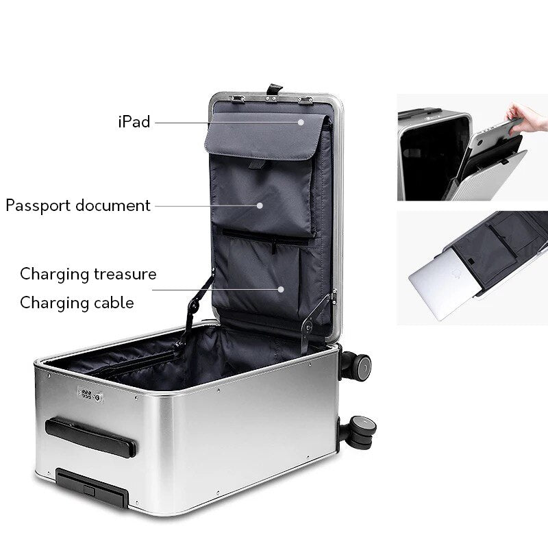 All Aluminum side open luxury rolling luggage men business computer suitcase women metal password trolley case 16/20/24 inch