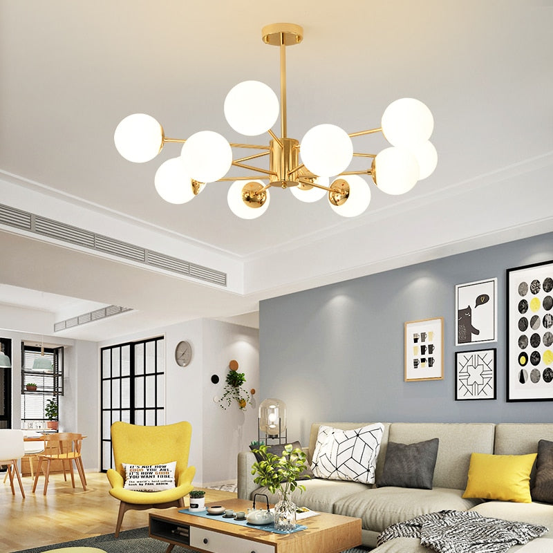 Gold plate Lustre led Chandelier E27 Bulb Glass Shade Hanging Chandelier Lights Dining bed Living room decoration Light Fixtures