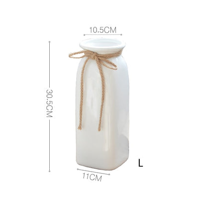 1pc Minimalist White Flower Vase Ceramic Vase with Hemp Rope Home Decoration Desktop Vase Dried Flower Container Pot