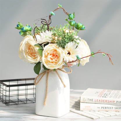 1pc Minimalist White Flower Vase Ceramic Vase with Hemp Rope Home Decoration Desktop Vase Dried Flower Container Pot