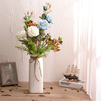1pc Minimalist White Flower Vase Ceramic Vase with Hemp Rope Home Decoration Desktop Vase Dried Flower Container Pot