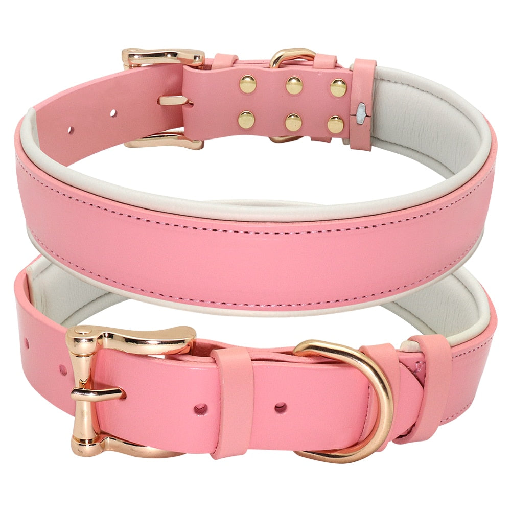 Dog Collar Leather Collares Para Perro Big Dog Collars Solid Adjustable Padded Pet Puppy Collar for Small Medium Large Dog Blue