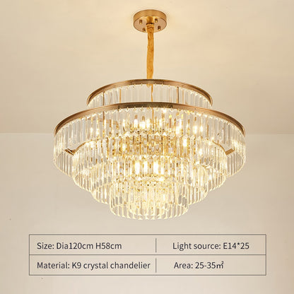 FSS Modern LED Luxury Round Golden Crystal Chandelier Lighting For Living Room Dining Room Lamp Bedroom Indoor Light Fixtures