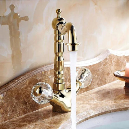 Retro Golden Basin Faucet Crystal Double Handle Basin Mixer Tap Noble Gorgeous Swivel Basin Sink Faucet