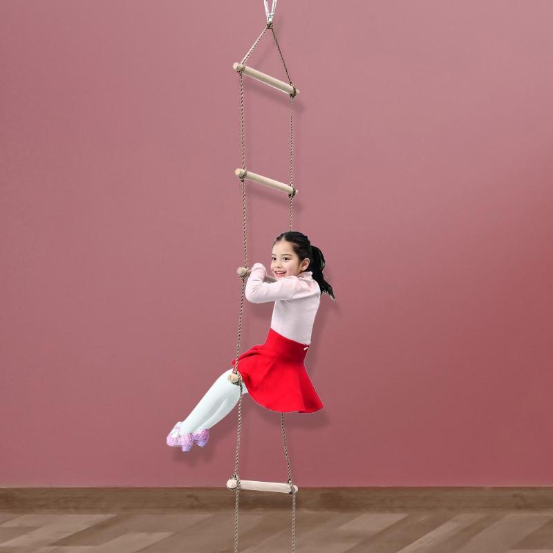 Children Outdoor Activity Safe Sports Rope Swing Wooden Rope Ladder Multi Rungs Climbing Game Toy Garden Park Sports Kit Gift