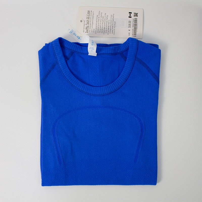 Swiftly Tech With Logo Women Short Sleeve Yoga T-Shirts Summer Seamelss Sports Tee Running Slim Gym Blouse Workout Clothes