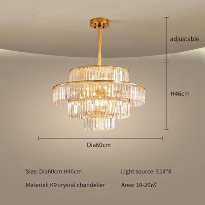 FSS Modern LED Luxury Round Golden Crystal Chandelier Lighting For Living Room Dining Room Lamp Bedroom Indoor Light Fixtures