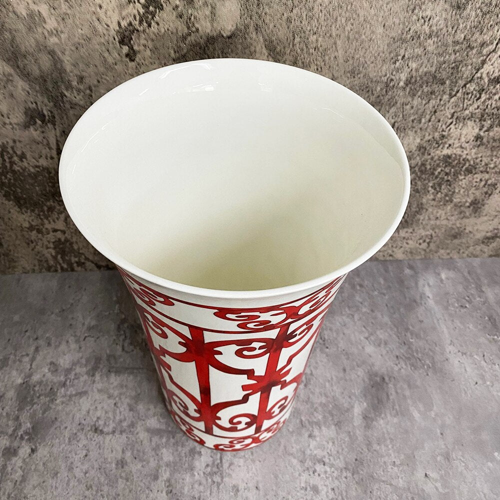 Luxury Ceramic Fashion Red Vase Simple Modern Porcelain Living Room Decoration Home Furnishings Dried Floral Flower Arrangemen
