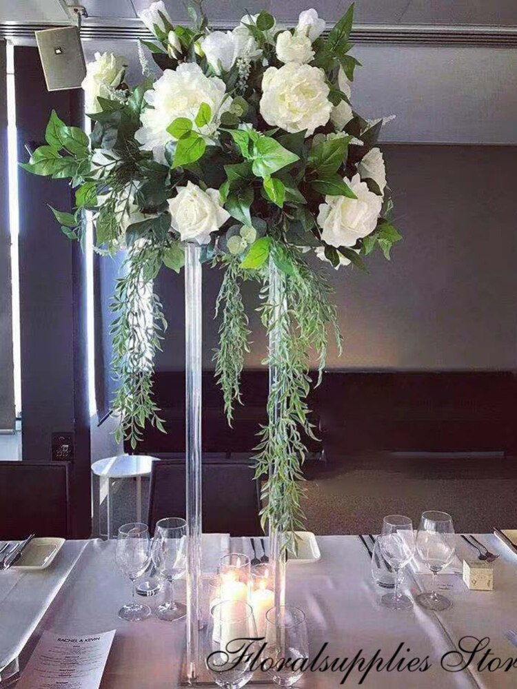 Wholesale Acrylic Flower Vase Clear Table Centerpiece Marriage Luxury Floral Stand Columns For Wedding Decoration