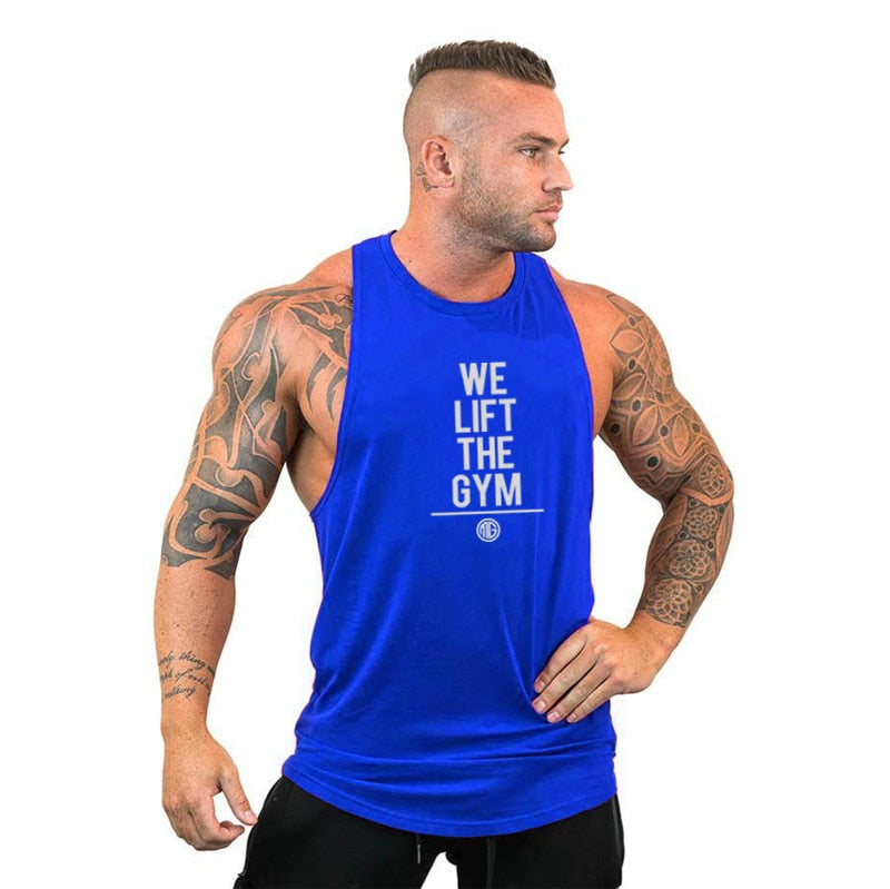 Men Bodybuilding Tank Tops Gym Workout Fitness Cotton Sleeveless Shirt Running Vest Stringer Singlet Male Summer Sports Clothes